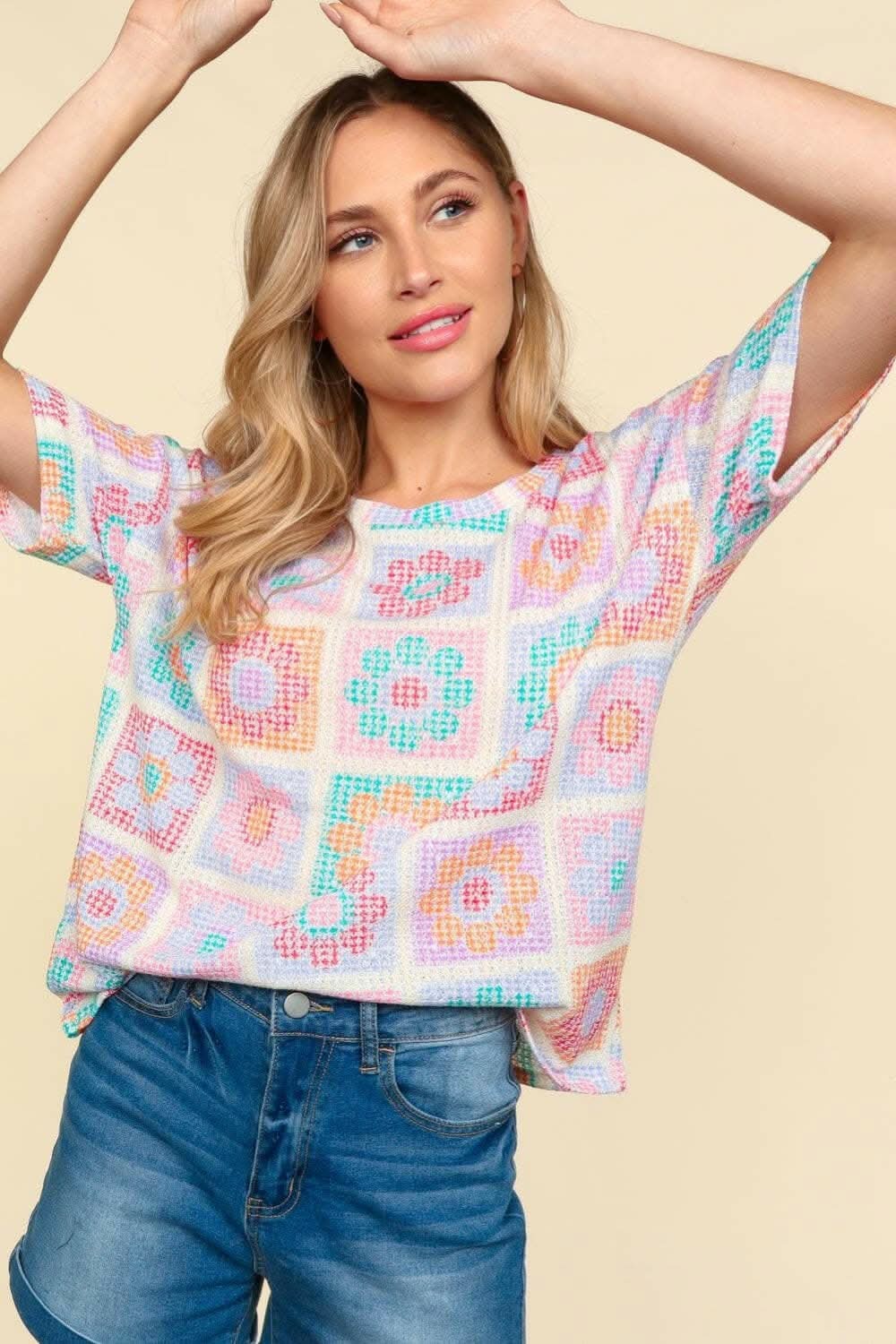 Haptics Flower Print Round Neck Short Sleeve T-Shirt - Love Salve